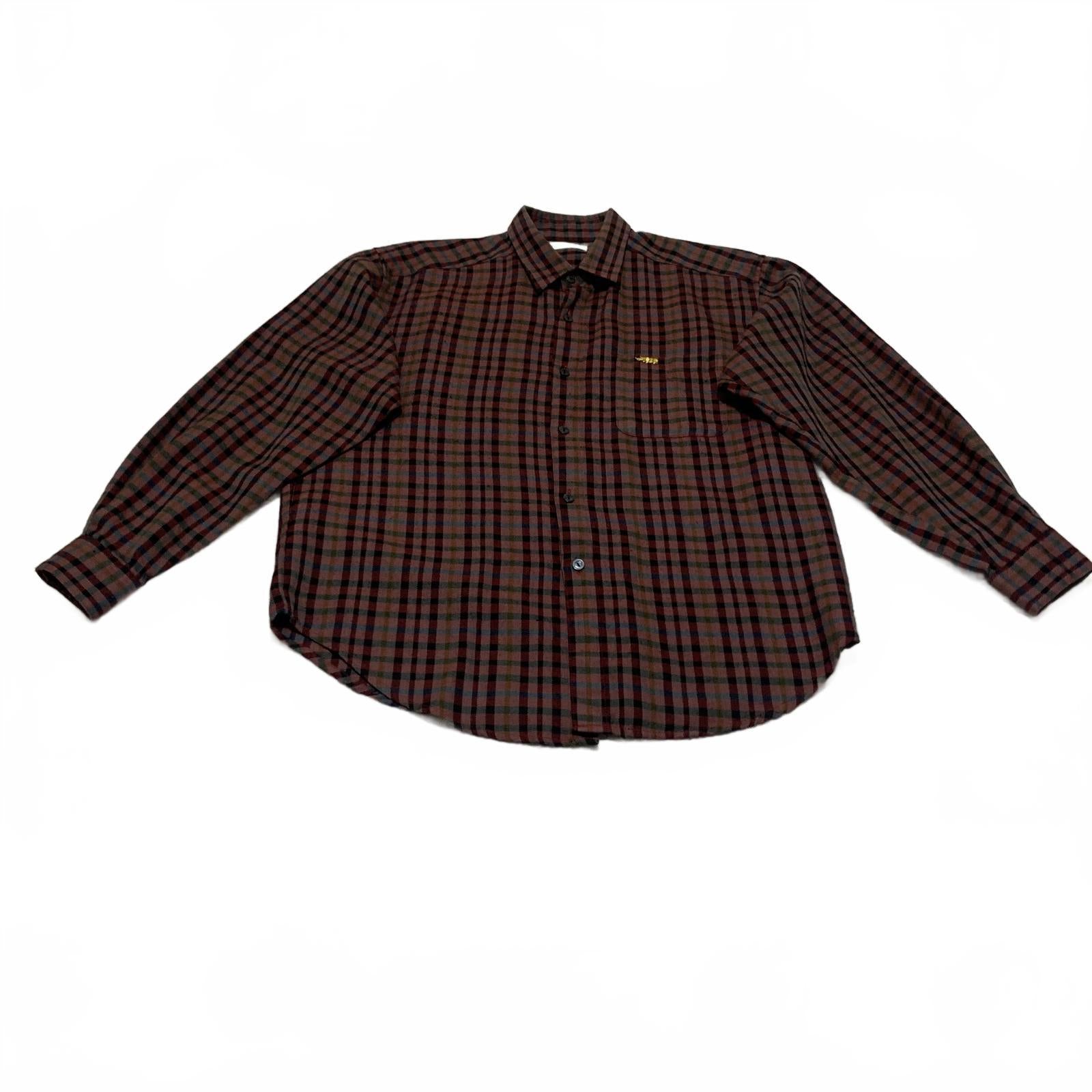 PAT Korea Rhino Men’s Size L Red Black Plaid Long Sleeve Button Up Shirt
