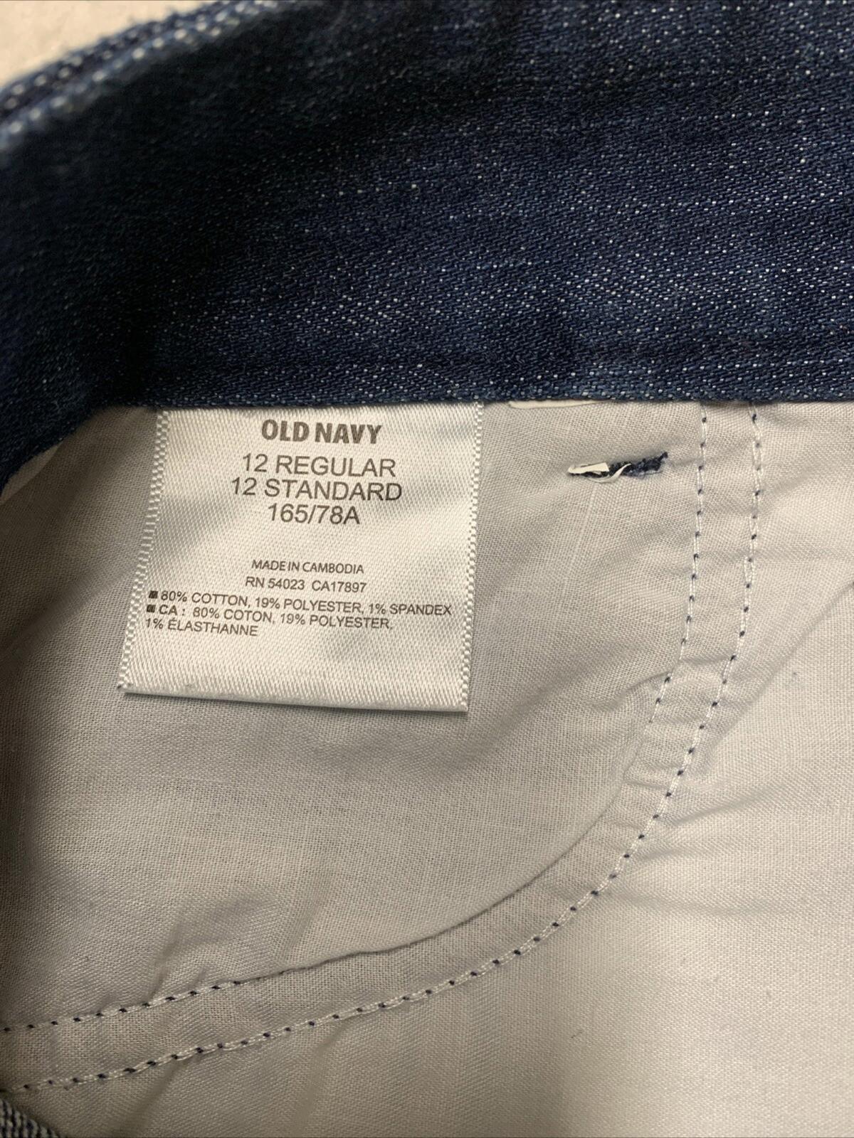 Old Navy Women's 12 Dark Denim Blue Trouser Skirt Pocket Pencil Stretch Slit