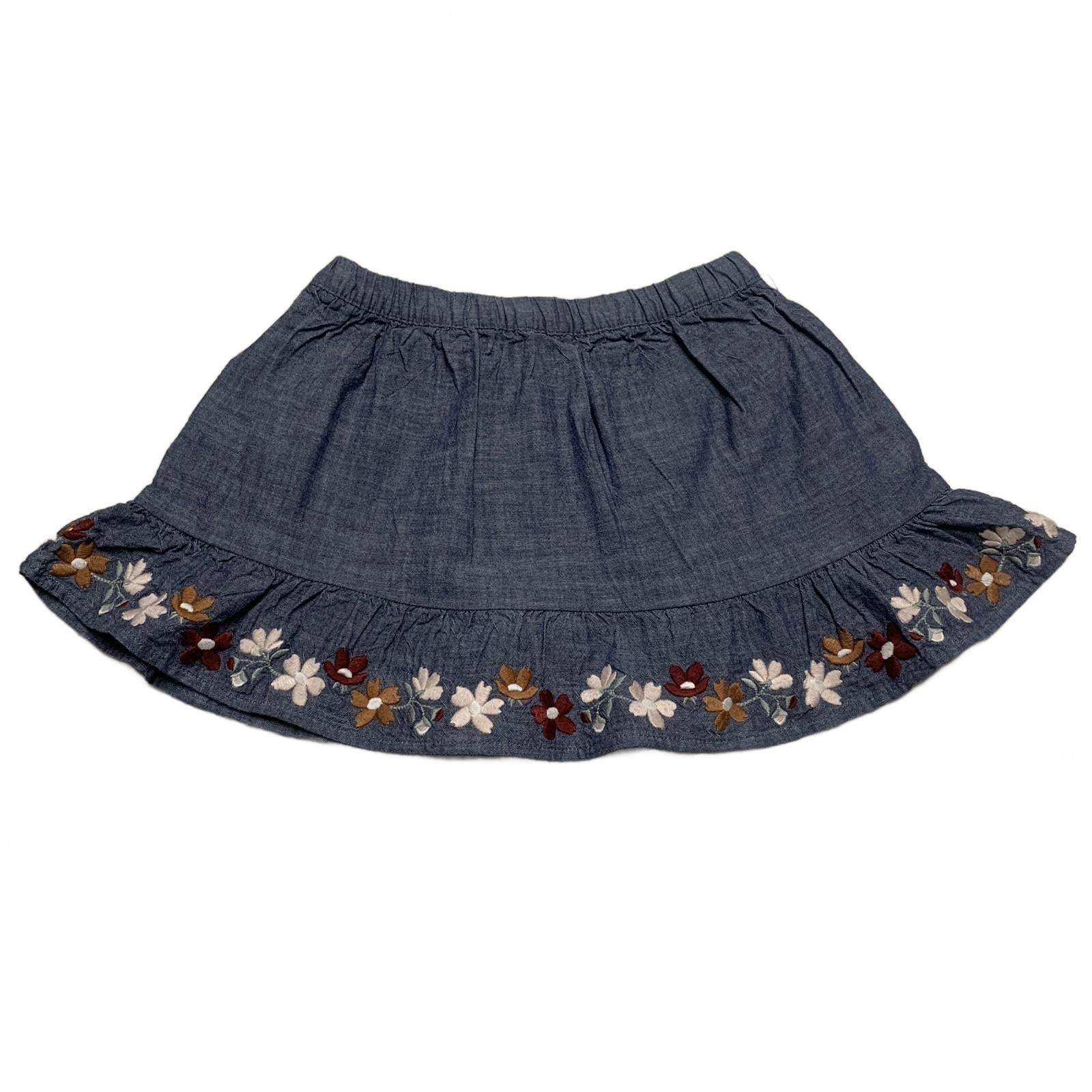 Gymboree Girls Sz 3T Denim Blue Floral Embroidered Denim Skirt with Pink Shorts