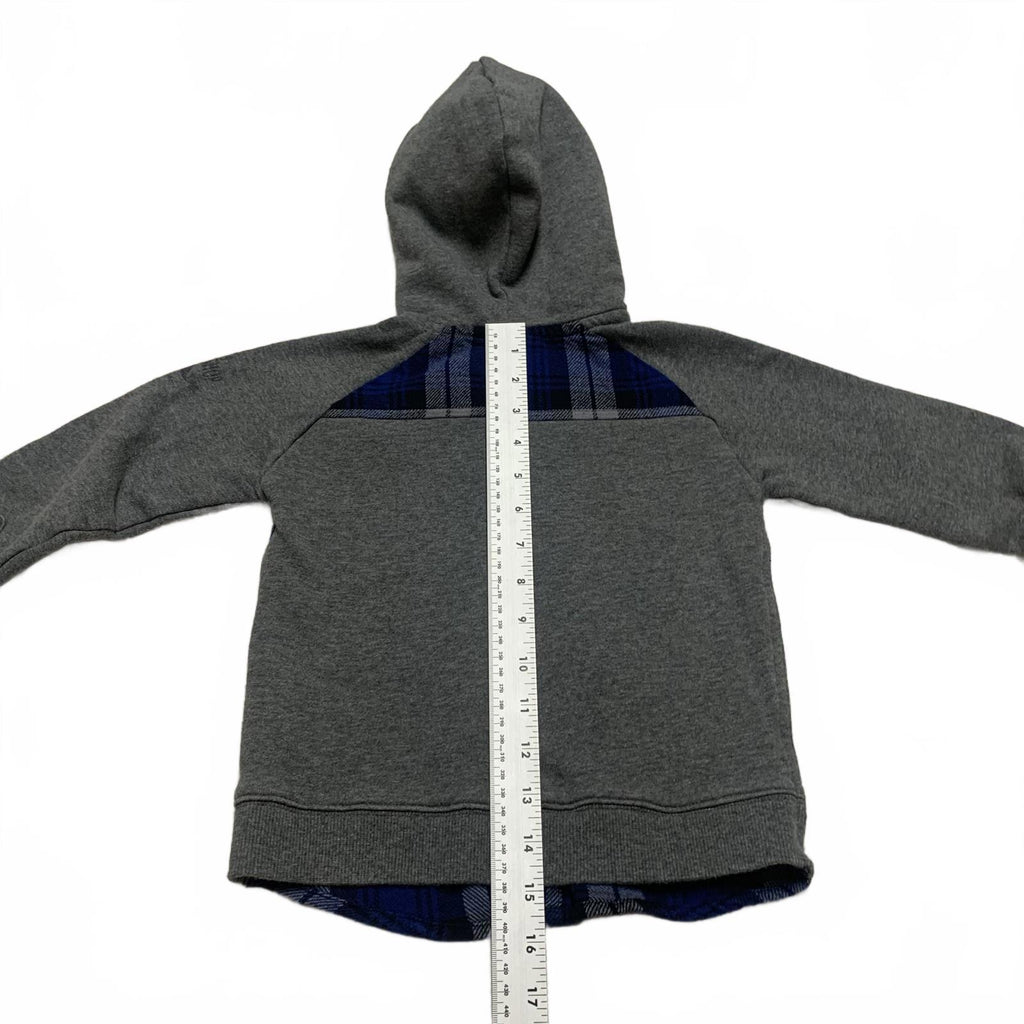 Brums Boys Size 5 Gray Blue Flannel Hooded Shirt Jacket Cotton