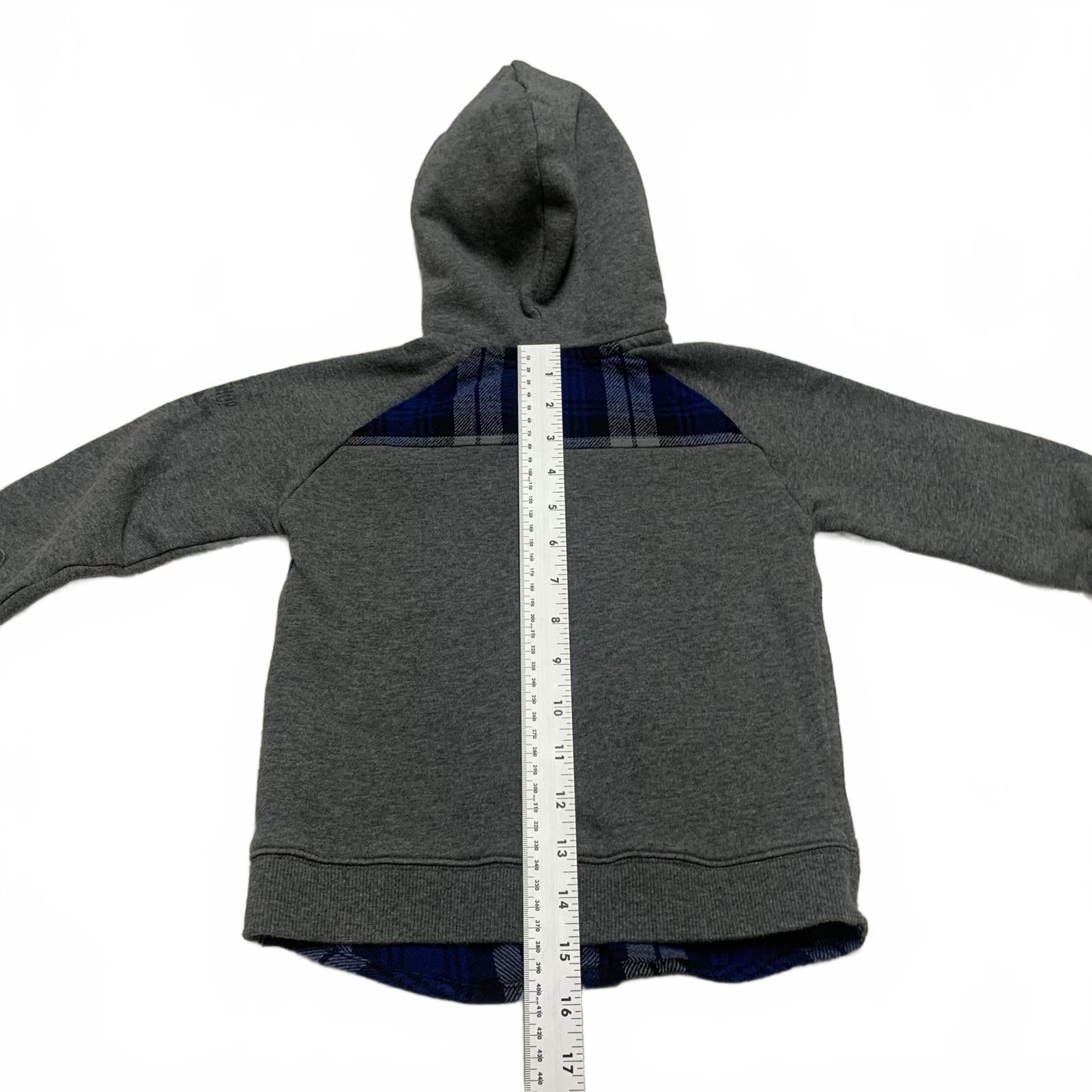 Brums Boys Size 5 Gray Blue Flannel Hooded Shirt Jacket Cotton