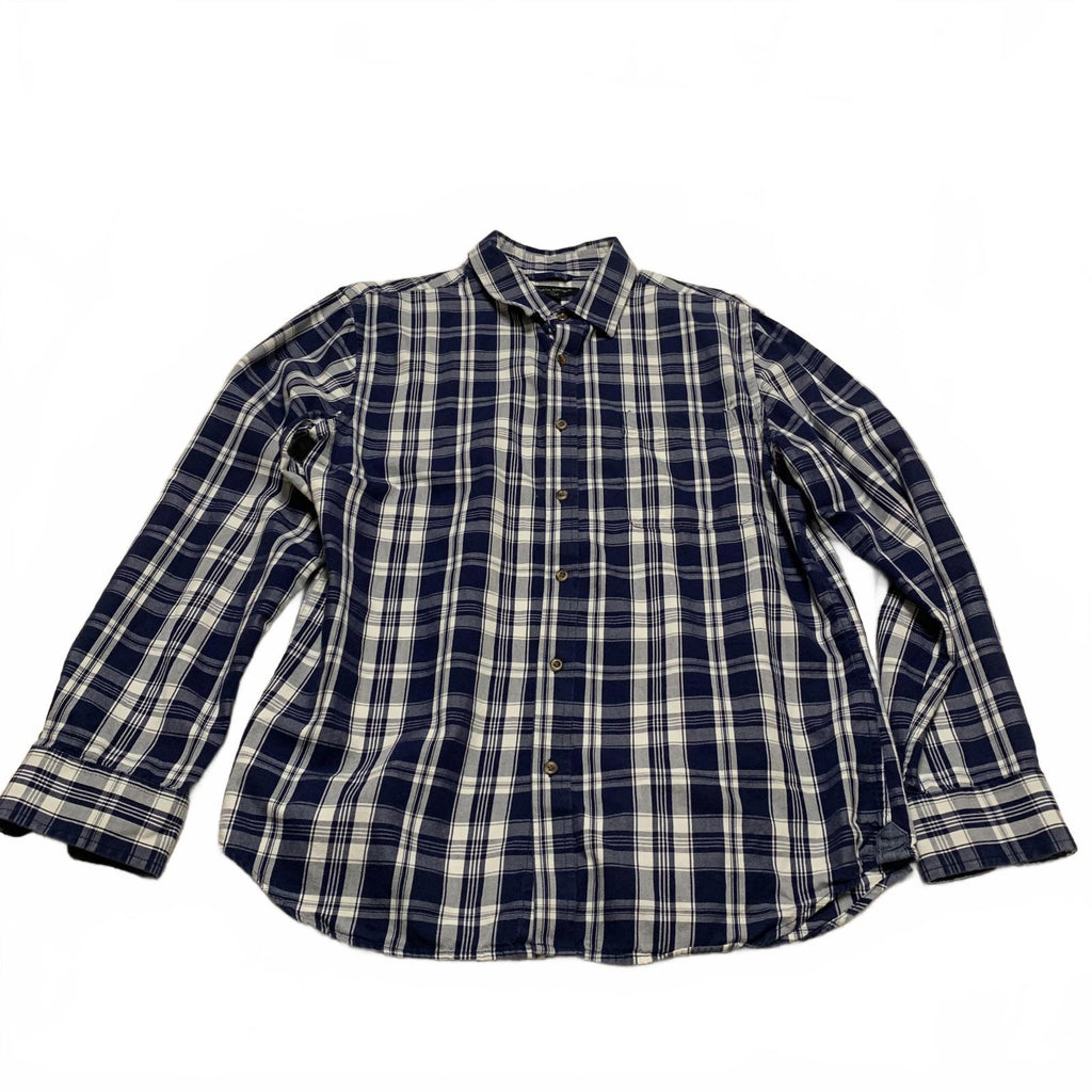 Banana Republic Men’s Size Large Navy Plaid Button-Up Shirt Slim Fit
