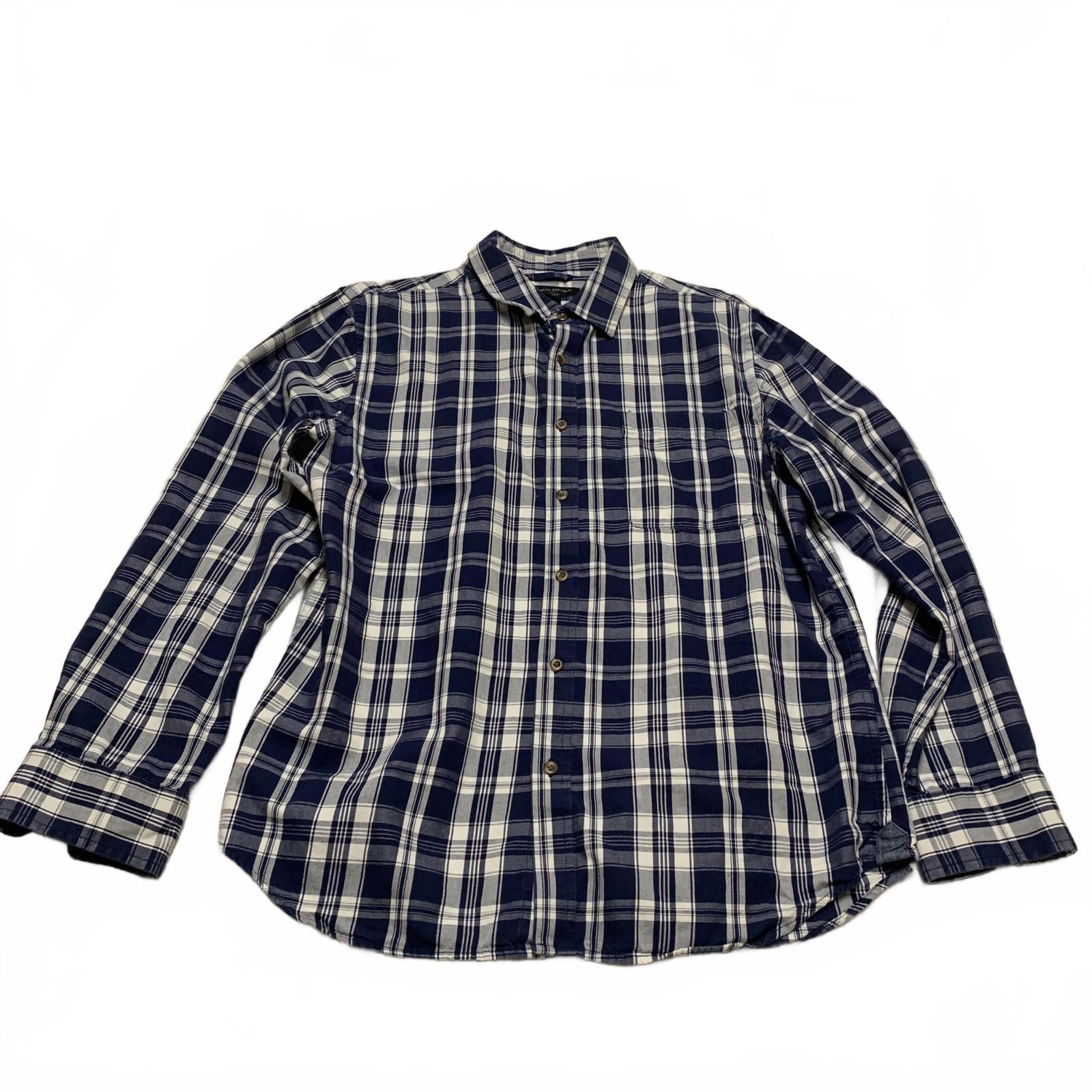 Banana Republic Men’s Size Large Navy Plaid Button-Up Shirt Slim Fit