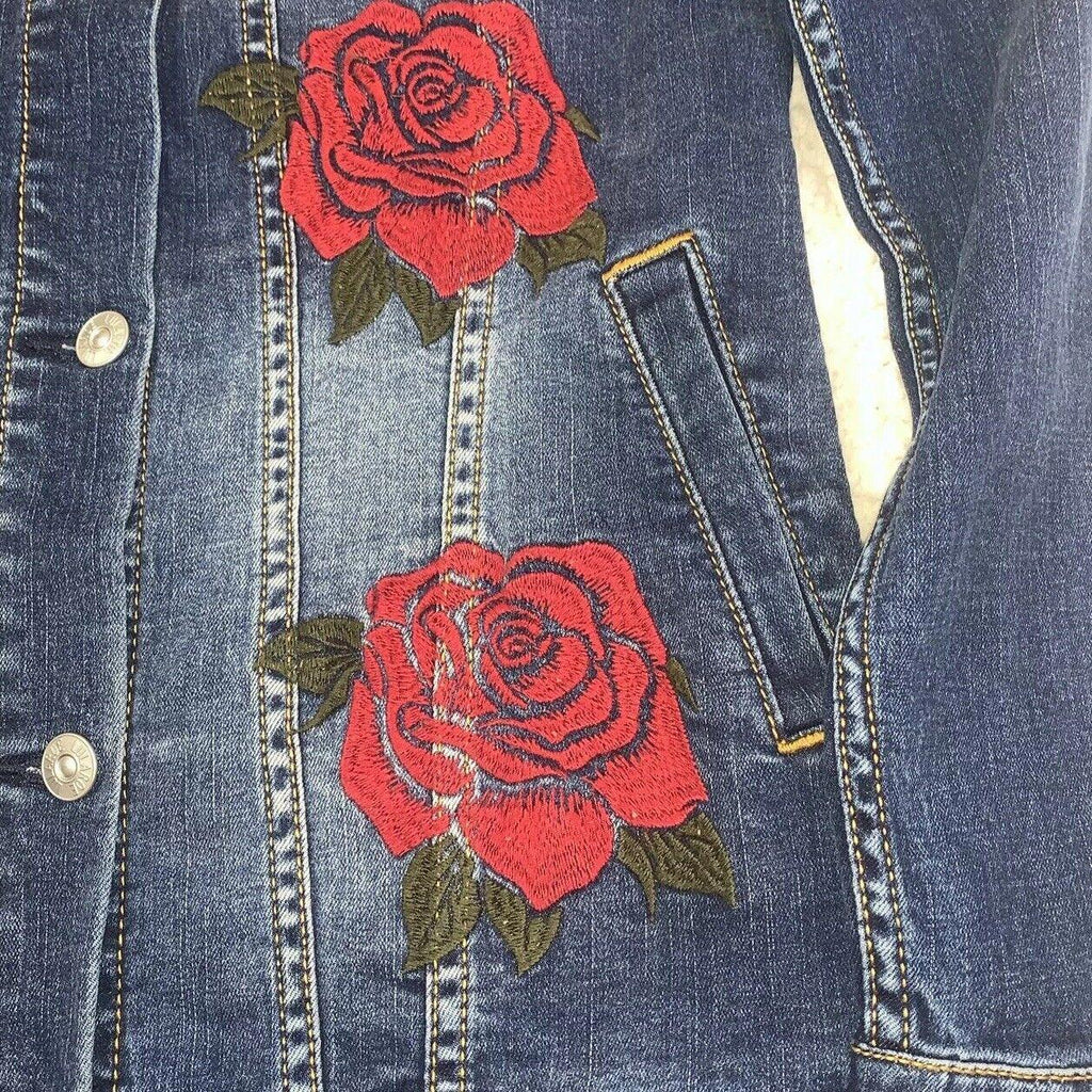Lularoe Jaxon Jean Jacket Red Rose Sz XXS Small  Embroidery