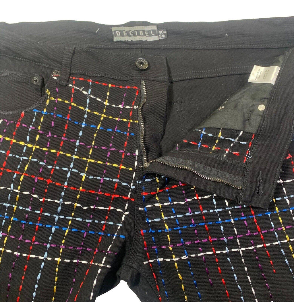 Decibel Black Jeans Men's 40x34 Embroidered Front Frayed