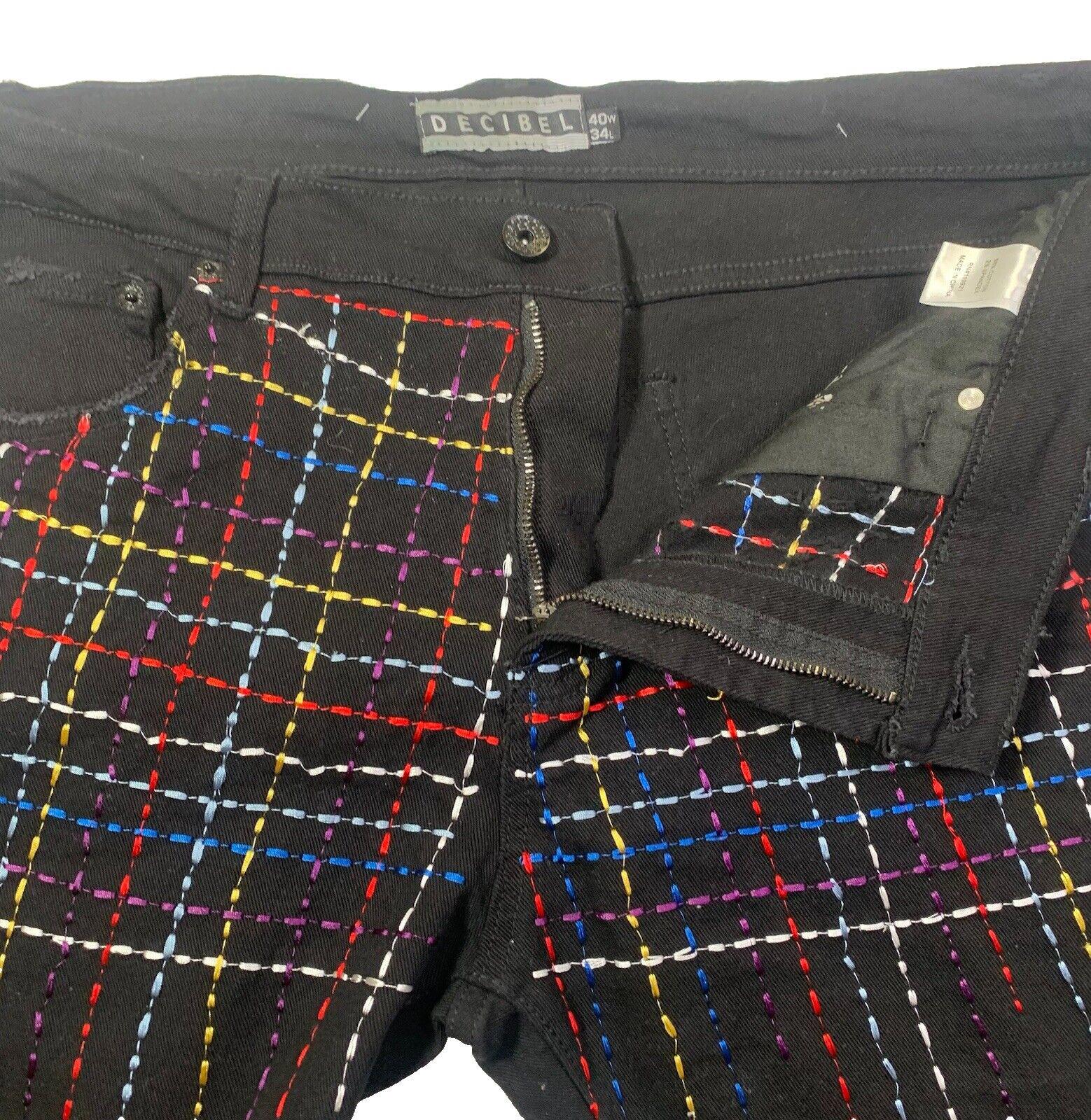 Decibel Black Jeans Men's 40x34 Embroidered Front Frayed
