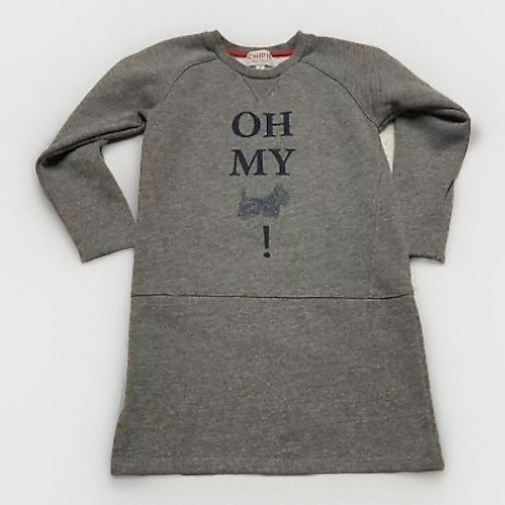 Chipie Girls Size 6 Heather Gray Fleece Sweatshirt Dress Scottish Dog Glitter