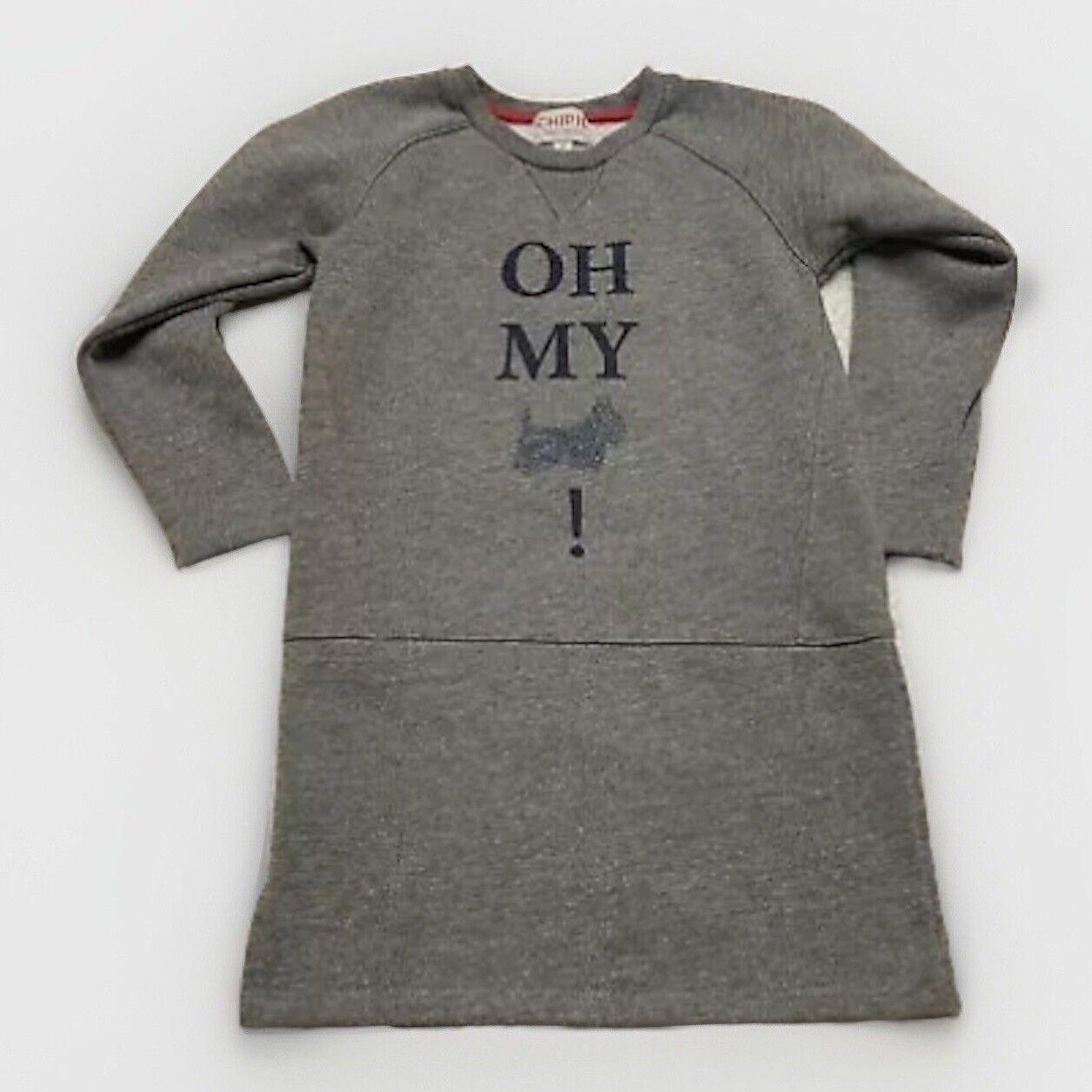Chipie Girls Size 6 Heather Gray Fleece Sweatshirt Dress Scottish Dog Glitter