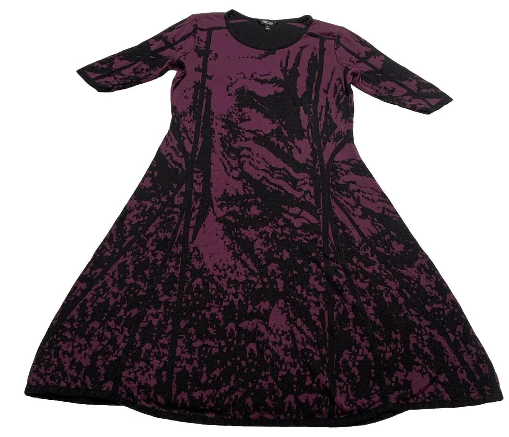 Simply Vera Vera Wang Women’s Size S Purple Black Dress Abstract 3/4 Sleeve Knee