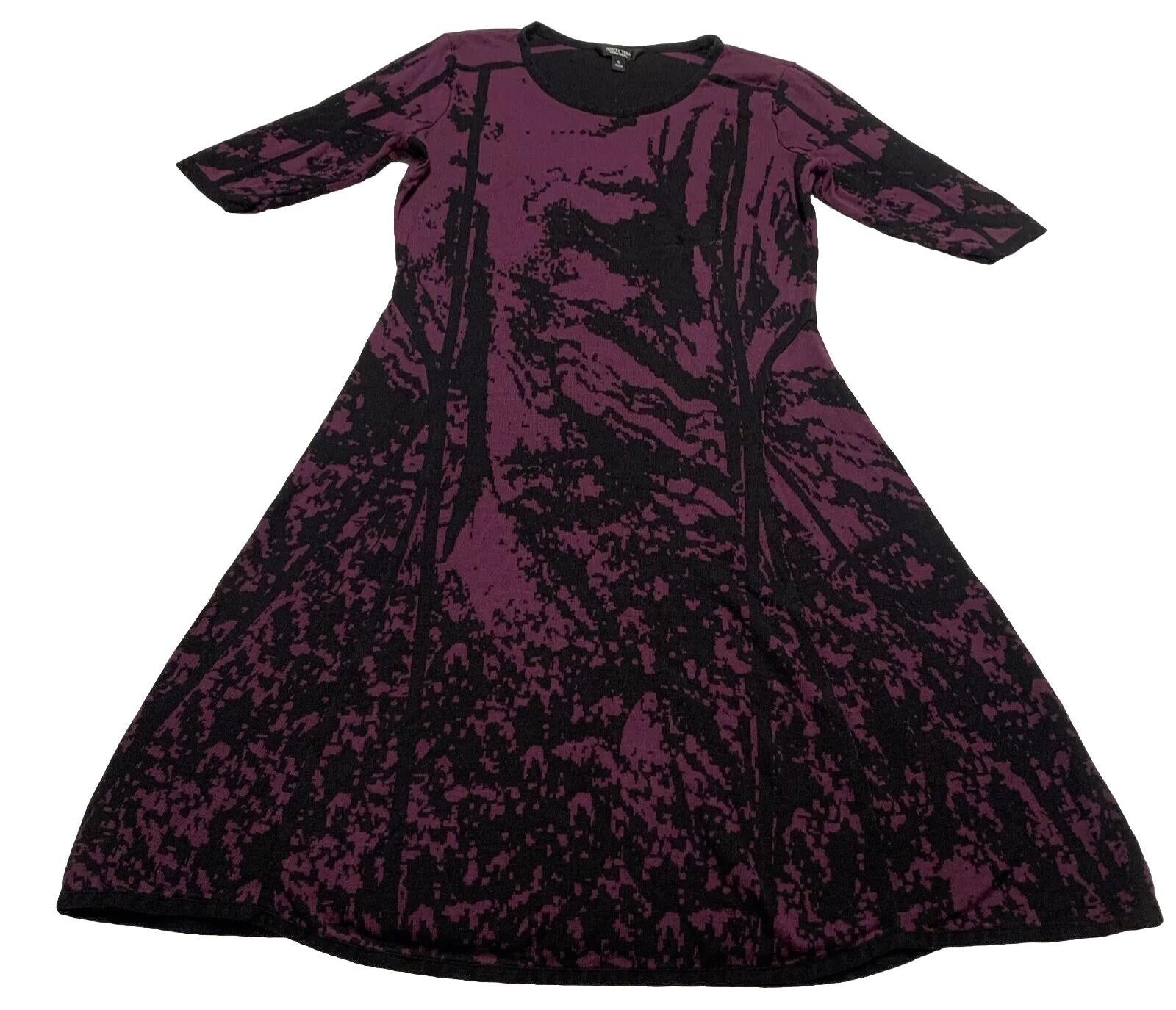 Simply Vera Vera Wang Women’s Size S Purple Black Dress Abstract 3/4 Sleeve Knee