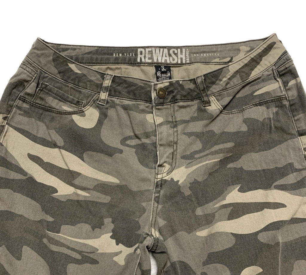 Rewash Brand Junior's Size 7/28 Olive Green Camo Print Straight Leg Pants