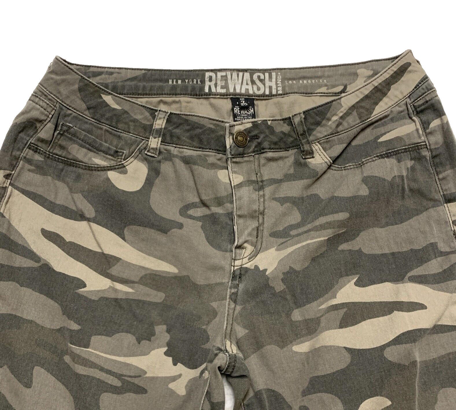 Rewash Brand Junior's Size 7/28 Olive Green Camo Print Straight Leg Pants