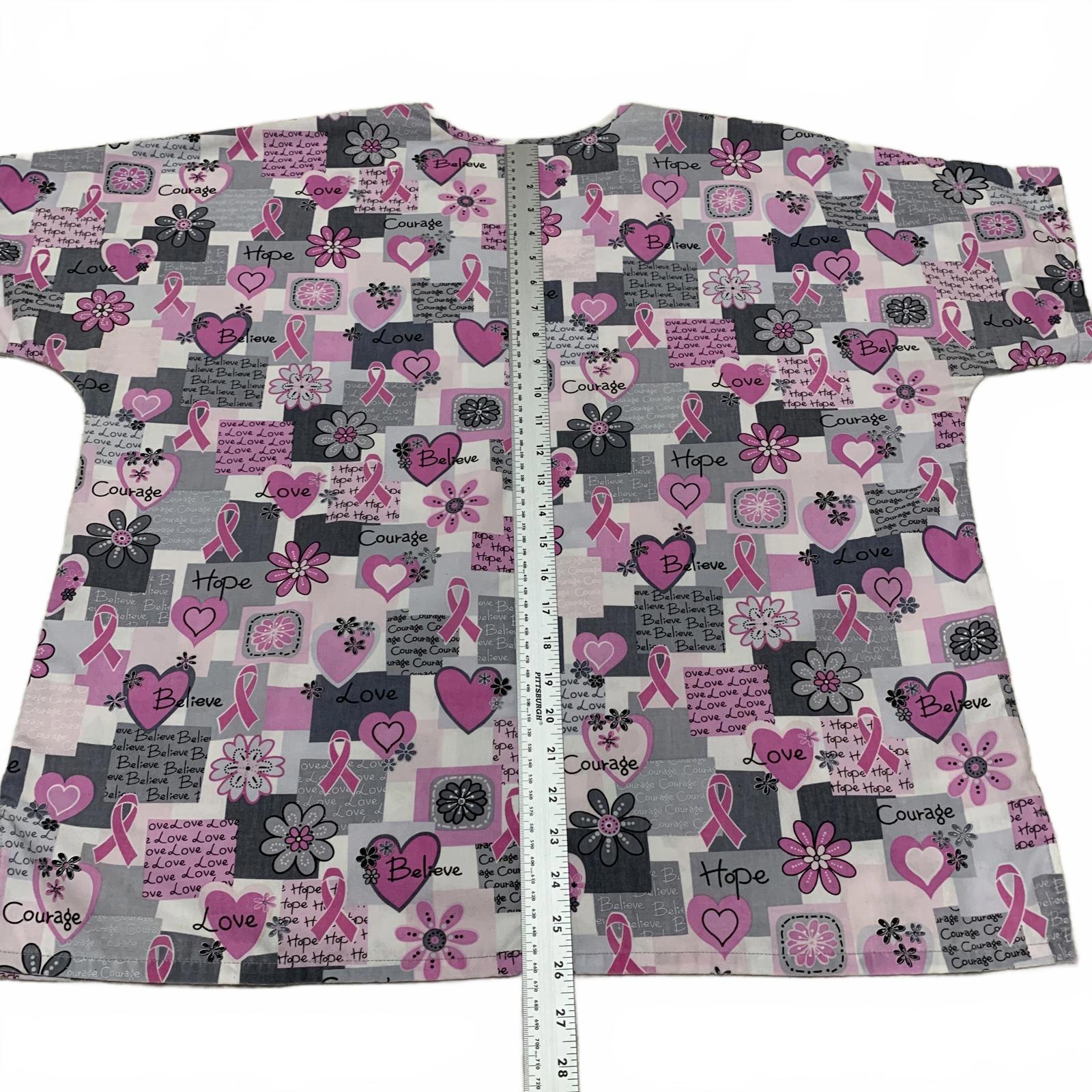 HQ Scrub High Quality Basic Women's L/XL Pink Ribbon Breast Cancer Awareness