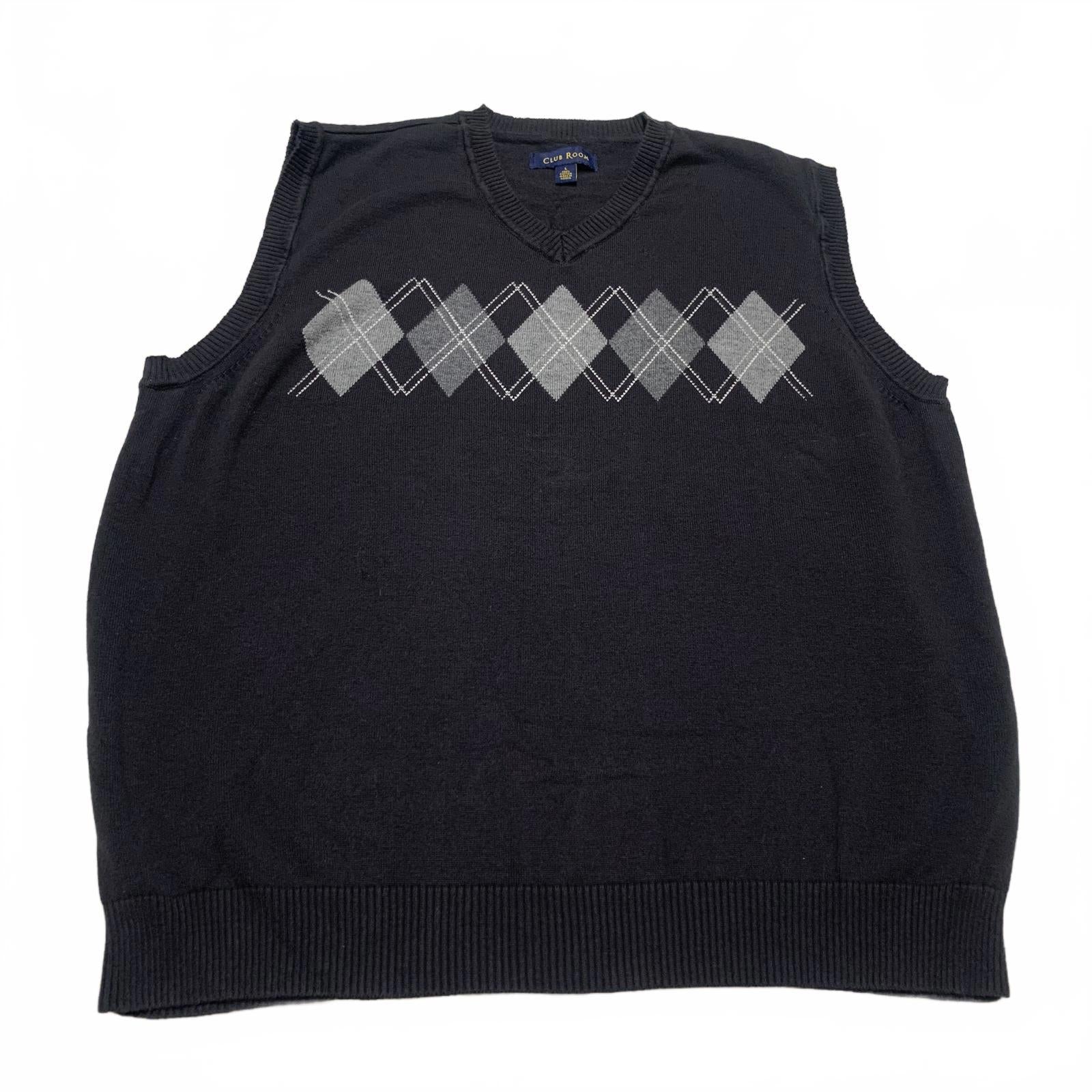 Club Room Men’s Size Large Black Argyle Sweater Vest
