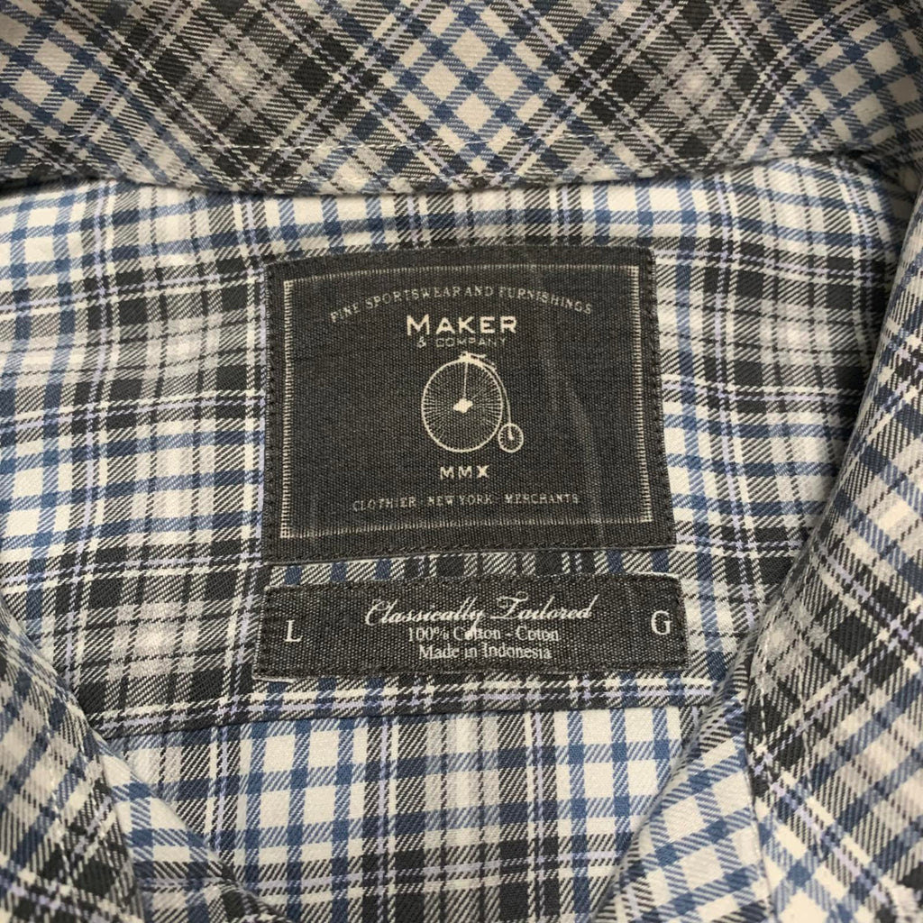 Maker Company Mens Size Large Black Gray Classic Plaid Shirt