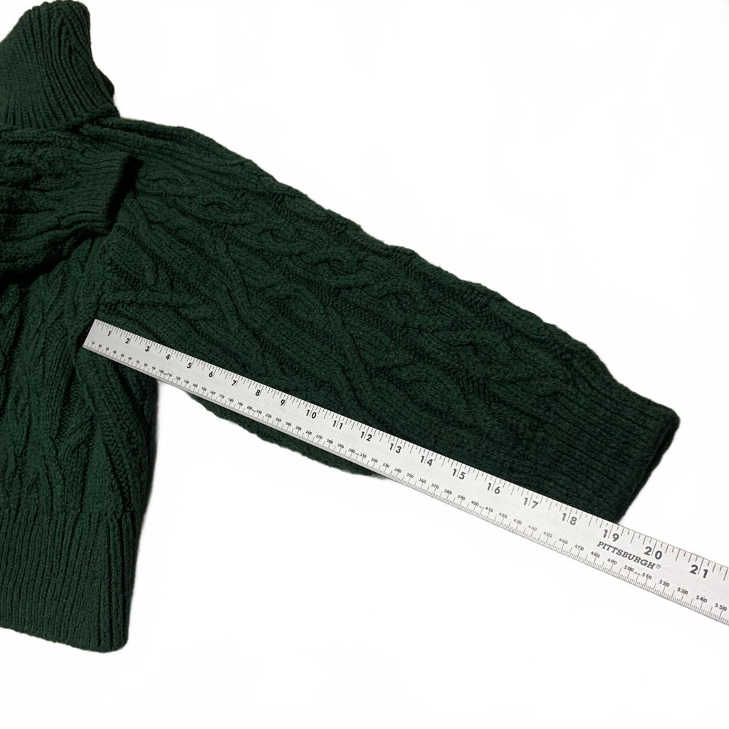 Zara Women's Size Small Dark Green Cable Knit Turtleneck Sweater Opened Shoulder