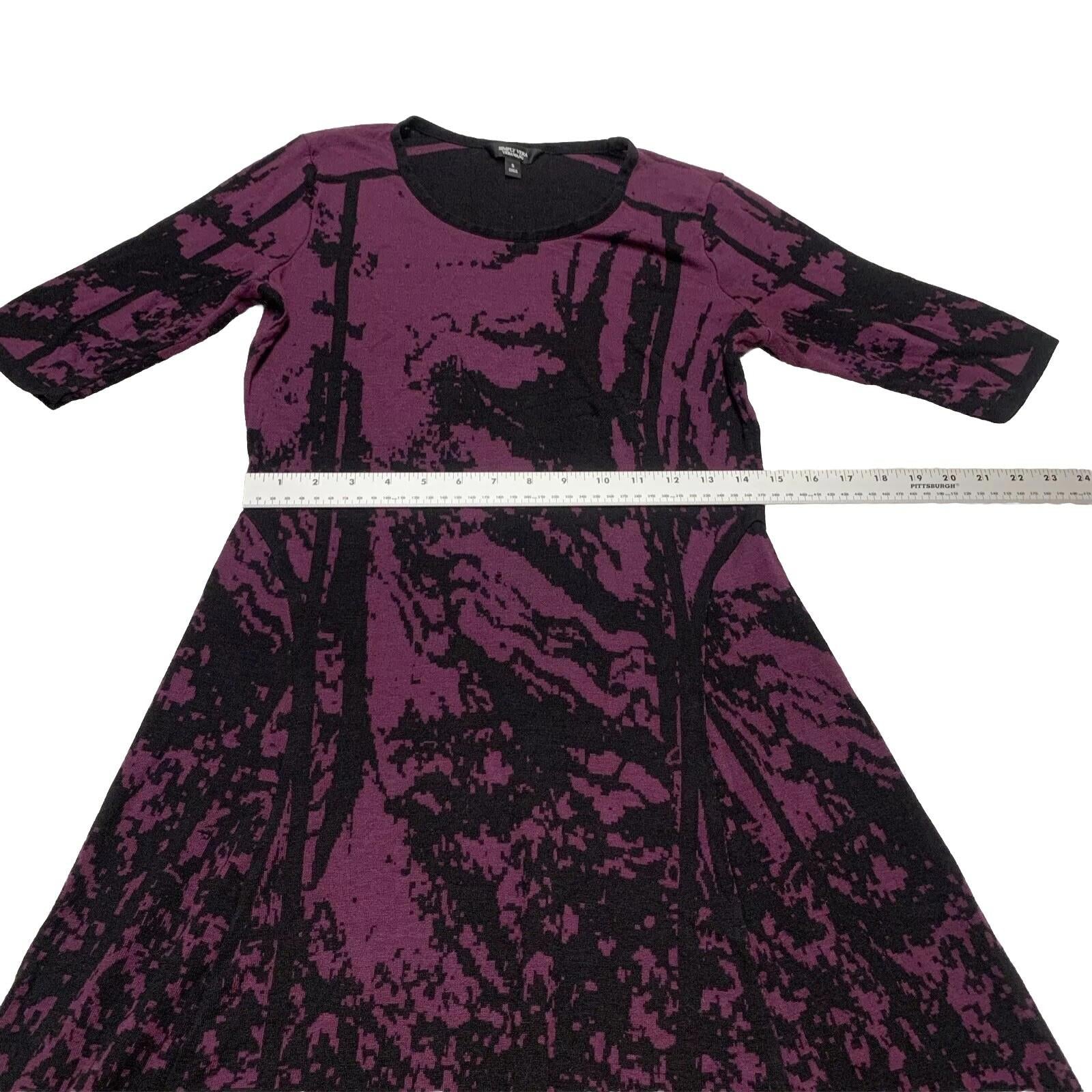 Simply Vera Vera Wang Women’s Size S Purple Black Dress Abstract 3/4 Sleeve Knee