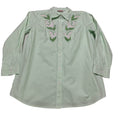Quacker Factory Women's Size S Floral Embroidered Green Striped Button Shirt