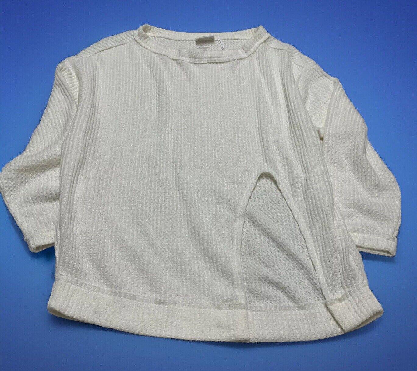Out From Under UO Women XS  Ivory Oversized Waffle Knit Layering Top Slit