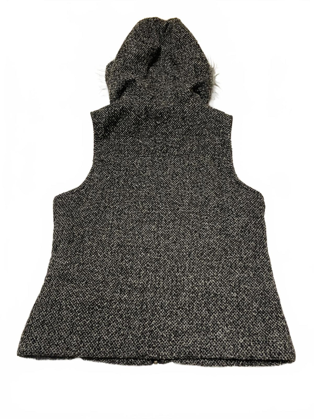 Y2K Faux Fur Vest  Supply Co. Women's Size L Specked Black Hooded Zip Up
