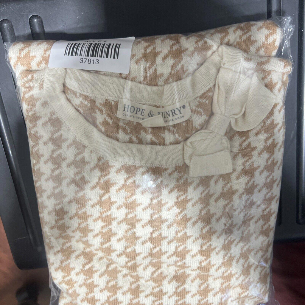 Hope & Henry Girls Size 10 Ivory Beige Houndstooth Sheath Dress Bow Knee Length