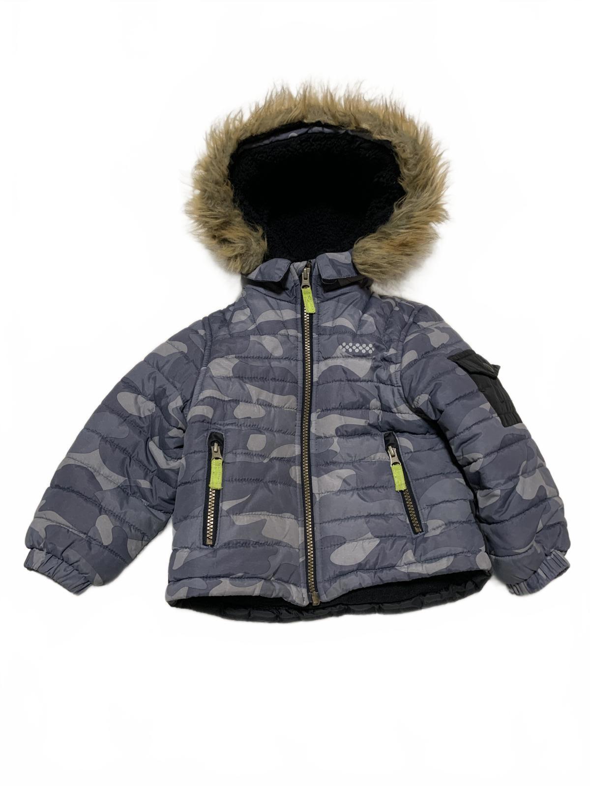 London Fog Kids Size 3T Black Fleece-Lined Winter Coat Faux Removqble Fur Hood