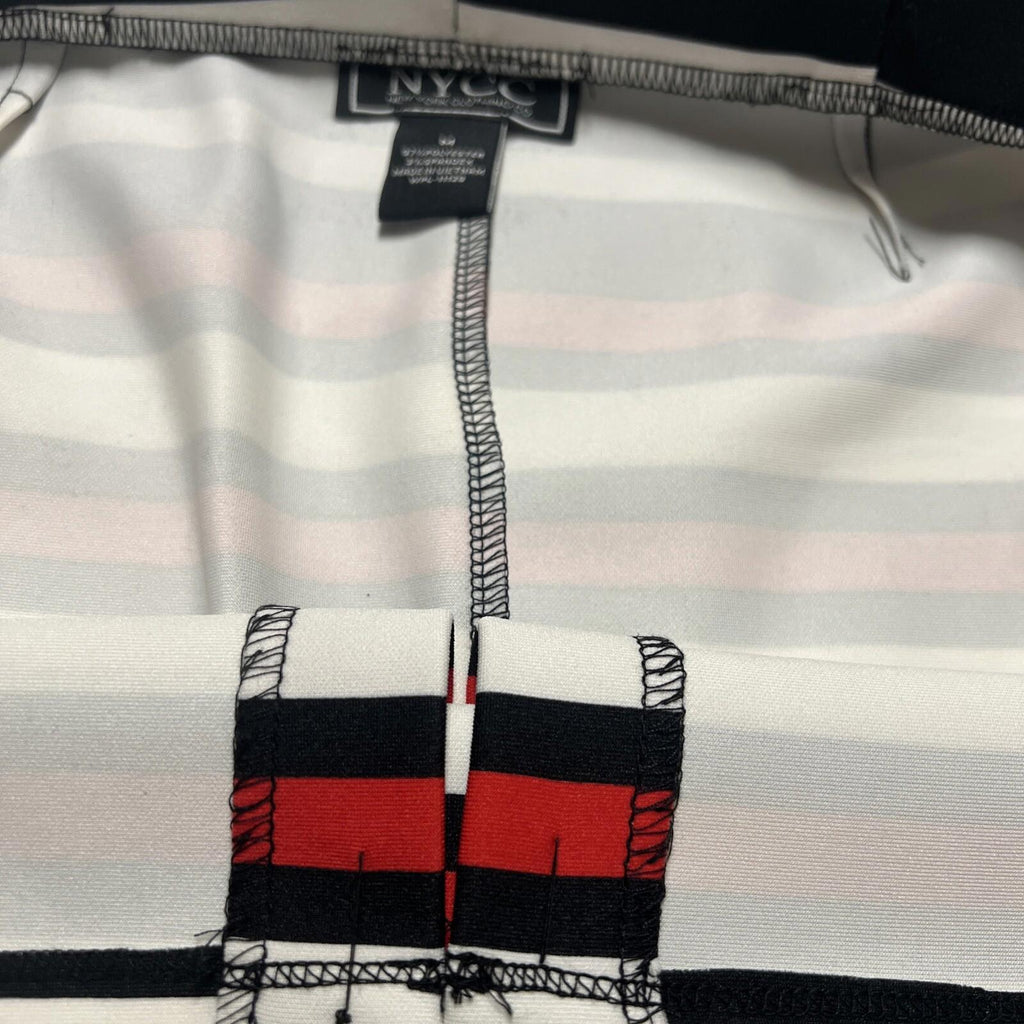 NYCC Women's Size M Red Black Bold Stripe Knee Length Modest Pencil Skirt