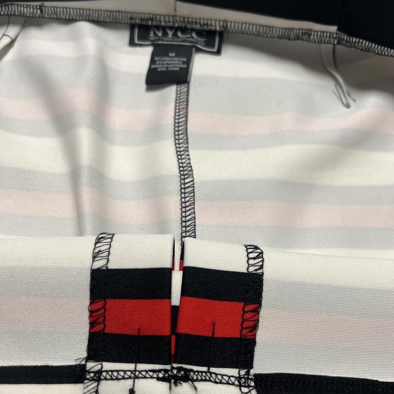 NYCC Women's Size M Red Black Bold Stripe Knee Length Modest Pencil Skirt