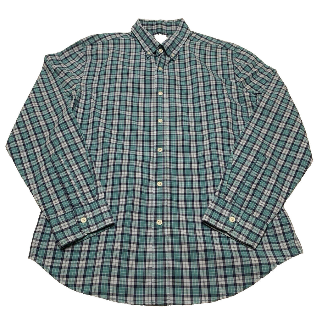 American Eagle Women’s Size Large Teal Blue Button up Shirt Plaid Long Sleeve
