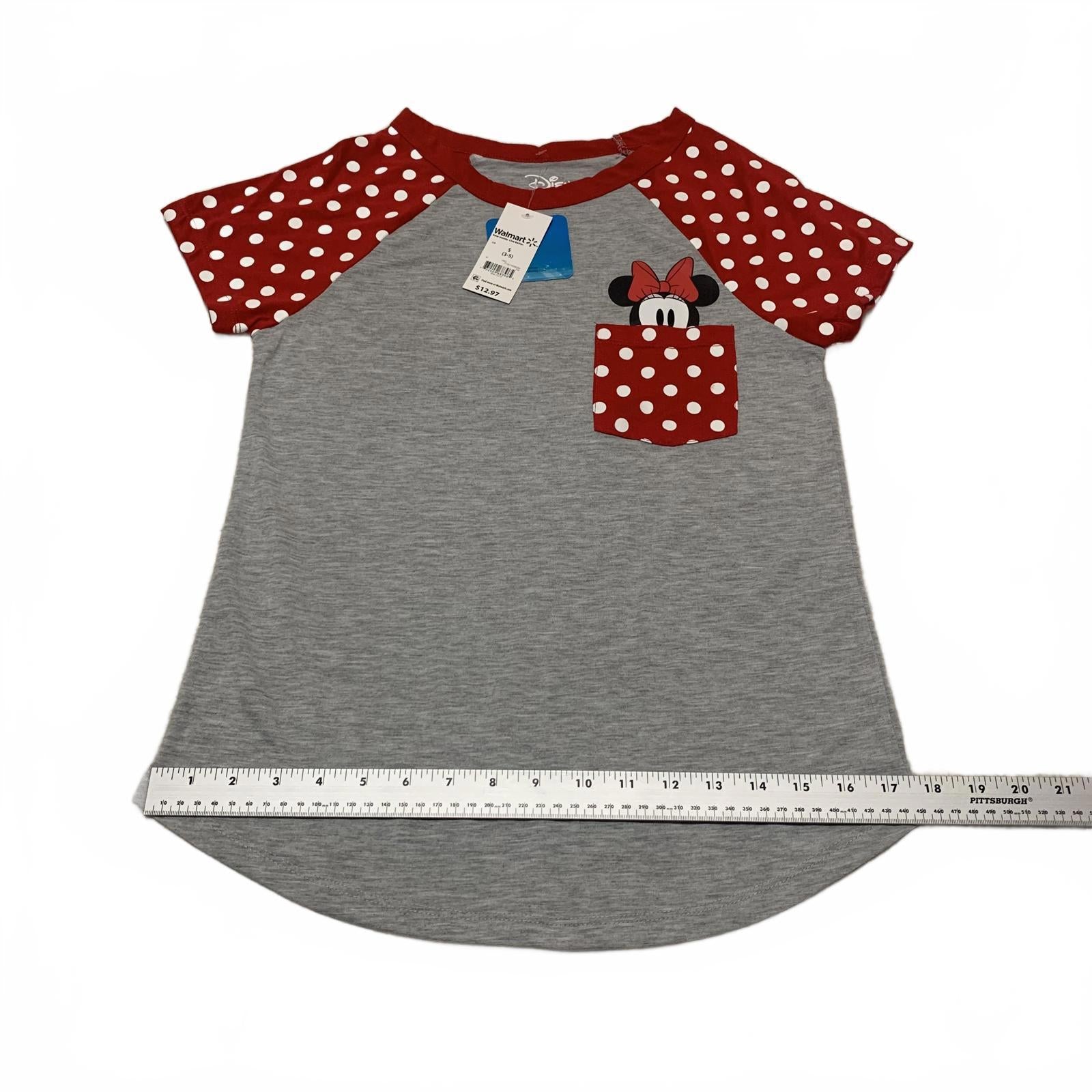 Disney Minnie Mouse Girls' Size Small 3-5 Red Grey T Shirt Polka Dot Sleeves