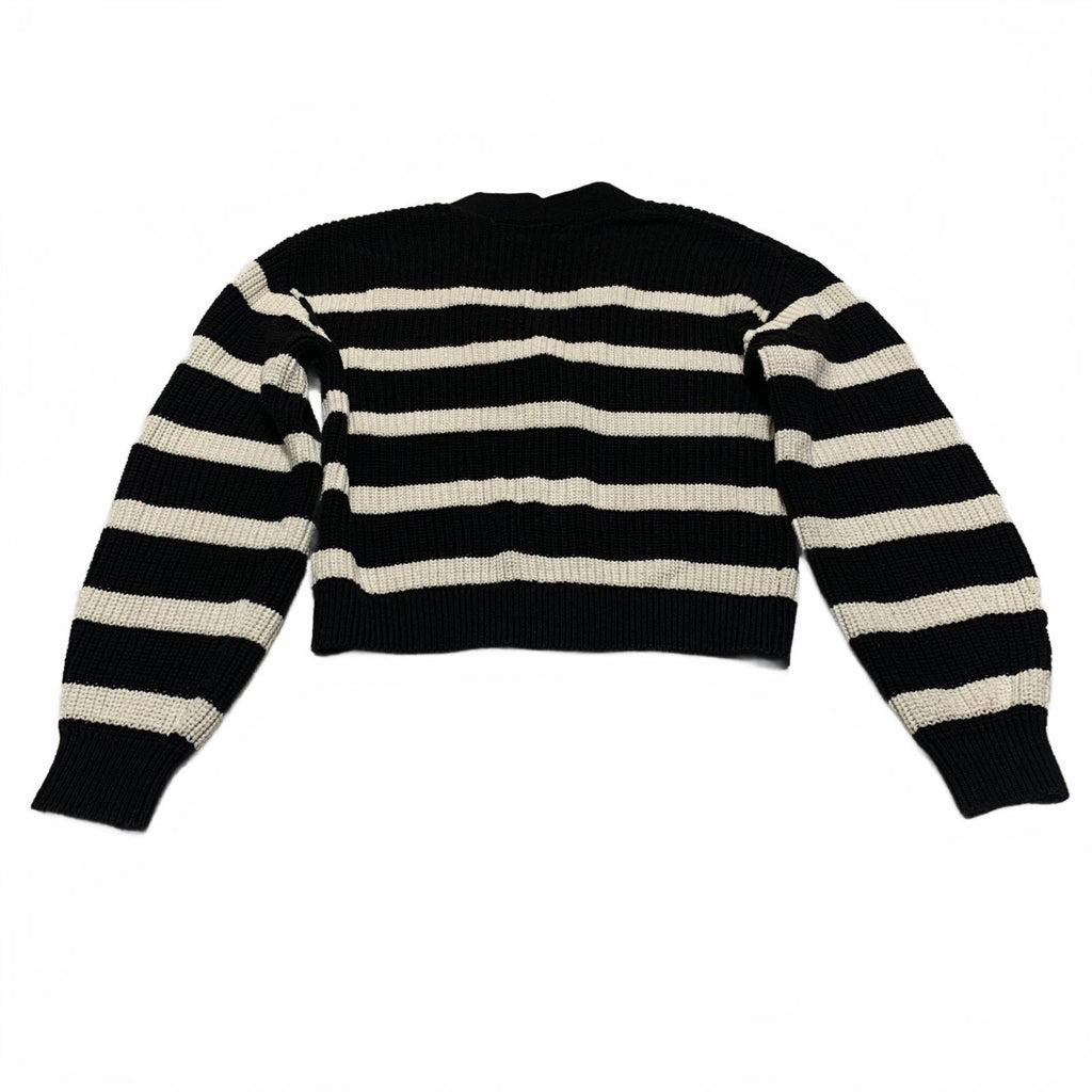 H&M Women's Size XS Black White Striped Knit Cardigan Sweater Button Front