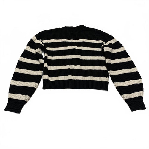H&M Women's Size XS Black White Striped Knit Cardigan Sweater Button Front