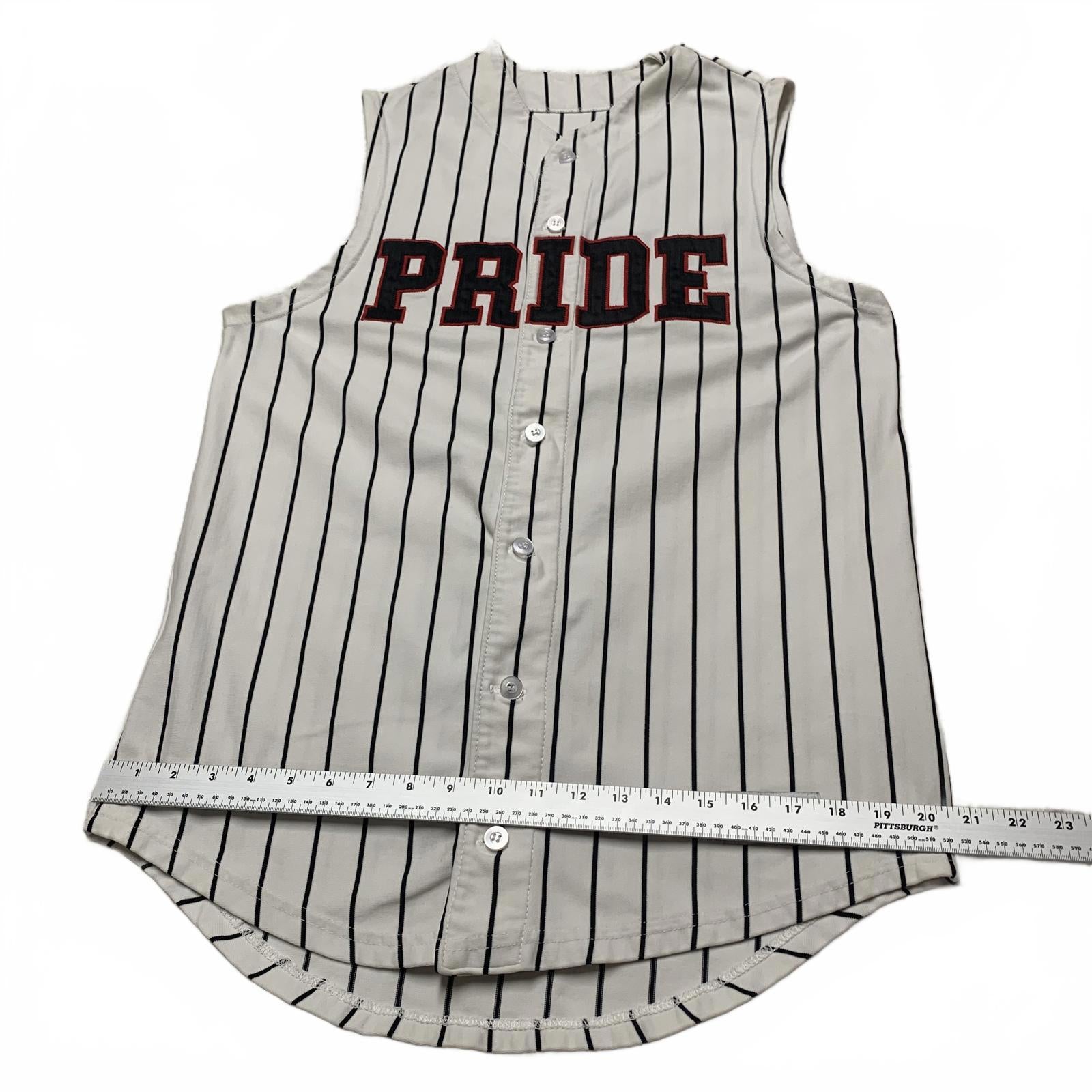Ripon Athletic PRIDE #1 Mens Sz 40 White Striped Baseball Jersey Sleeveless USA