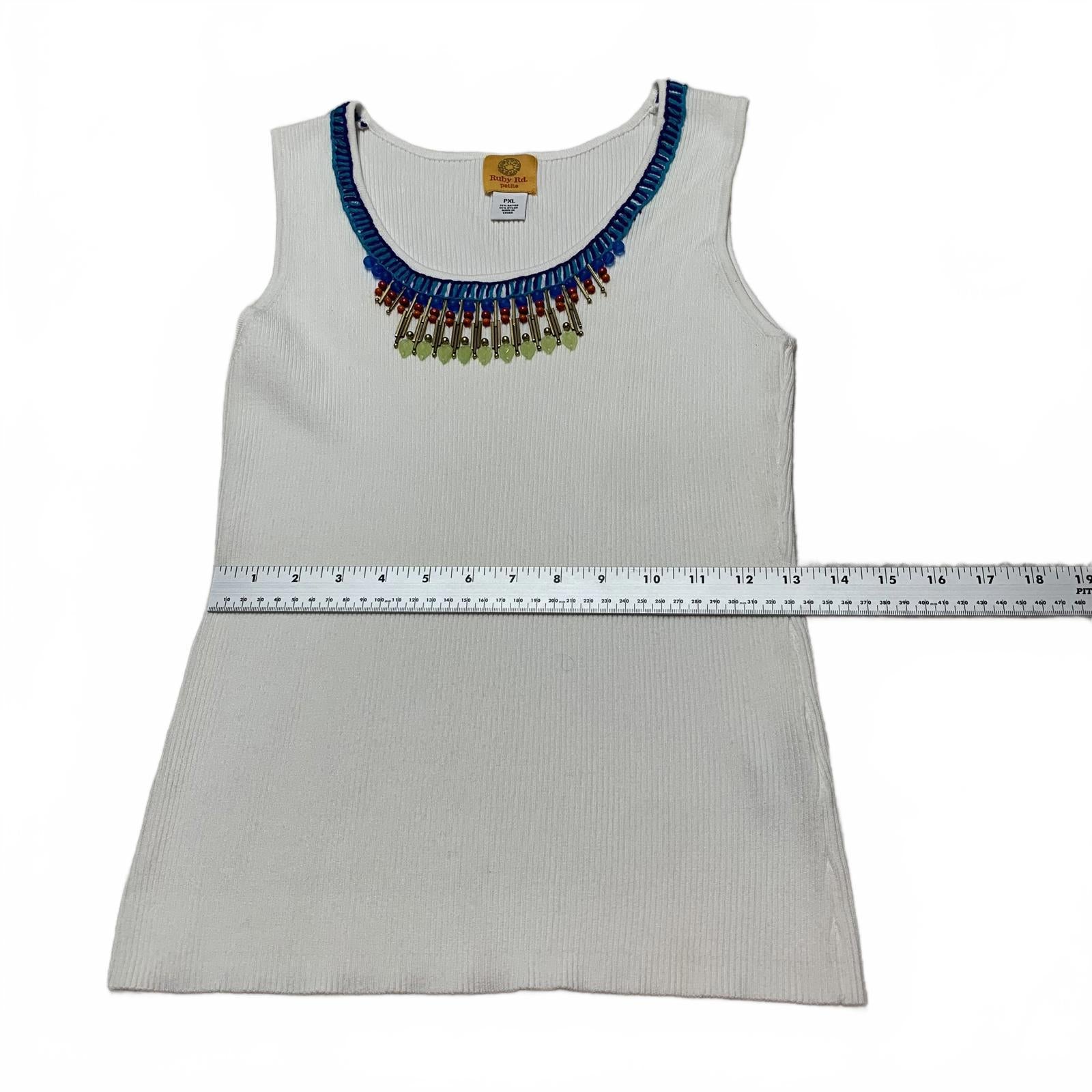 Ruby Rd. Womens Size XL Petite White Ribbed Knit Tank Top Decorative Neckline