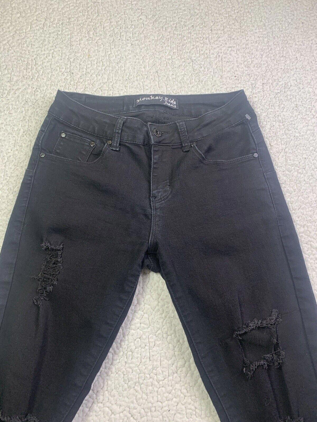 Monkey Ride Jeans Juniors Sz 3/29 Black Skinny  Distressed