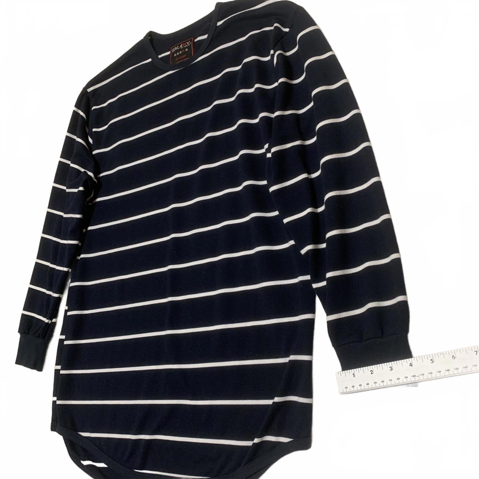 Galaxy Women's Size XXL Navy Blue White Striped Long Sleeve Shirt