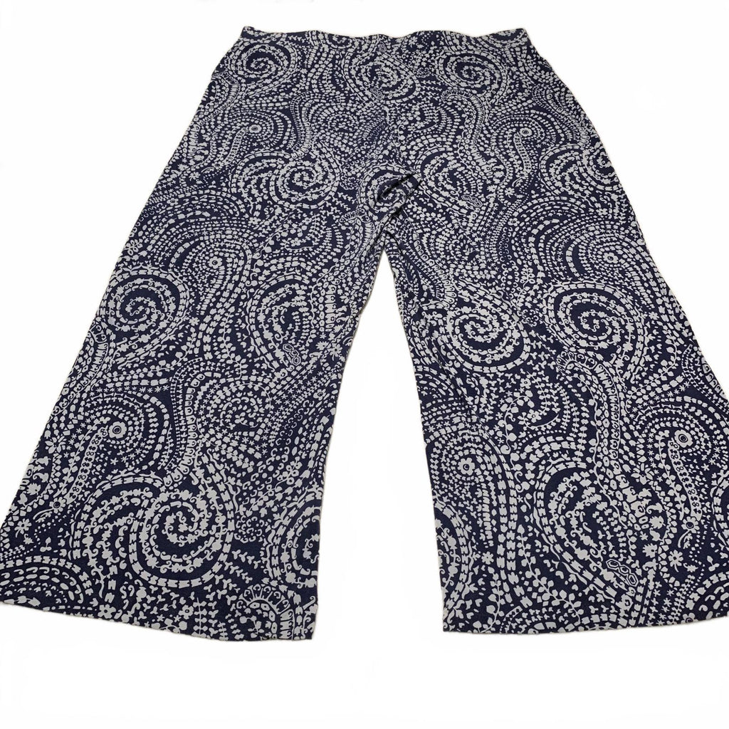 Charter Club Weekend Women's 3X Navy Abstract Print Wide-Leg Pants W41
