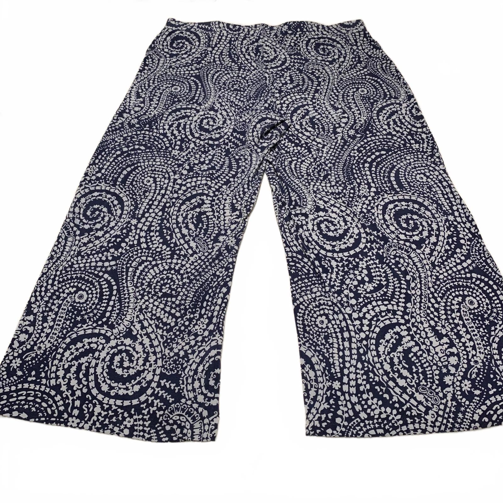 Charter Club Weekend Women's 3X Navy Abstract Print Wide-Leg Pants W41