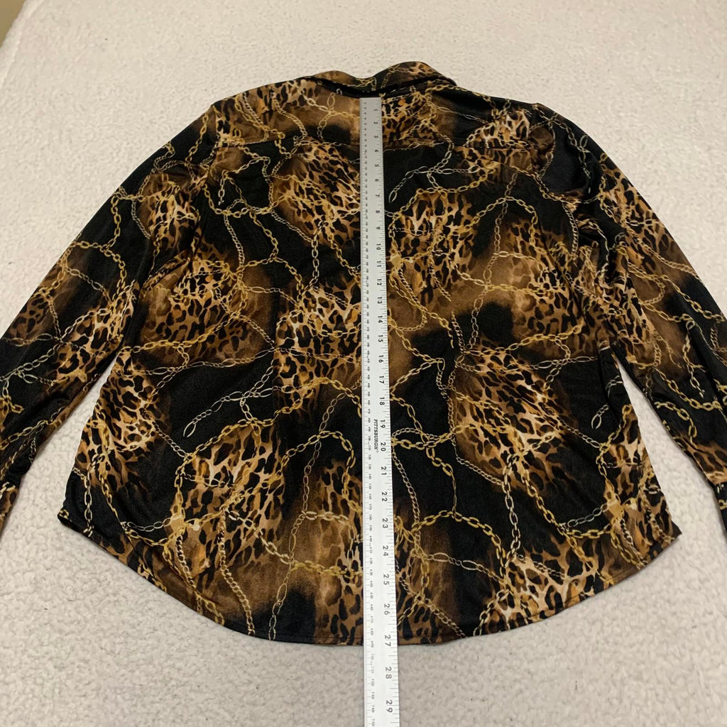 Miss Tina Knowles Women's Size XXL Leopard Print Black Gold Long Sleeve Blouse