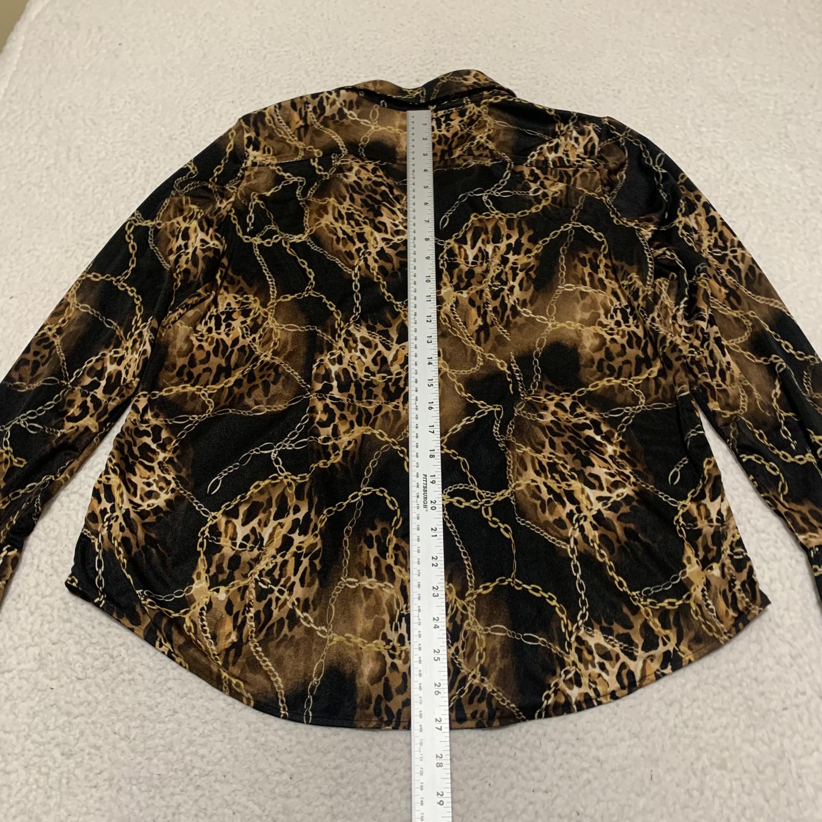Miss Tina Knowles Women's Size XXL Leopard Print Black Gold Long Sleeve Blouse