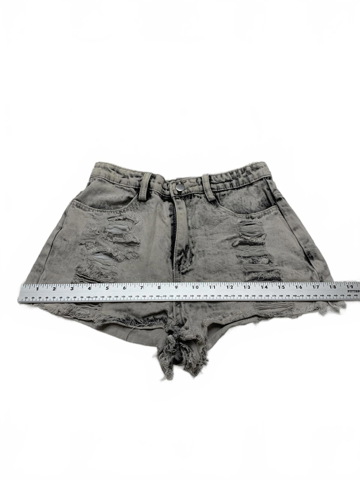 LE LIS Distressed Gray Denim Sz Small W25  Denim Shorts Mid -Rise Frayed Hem