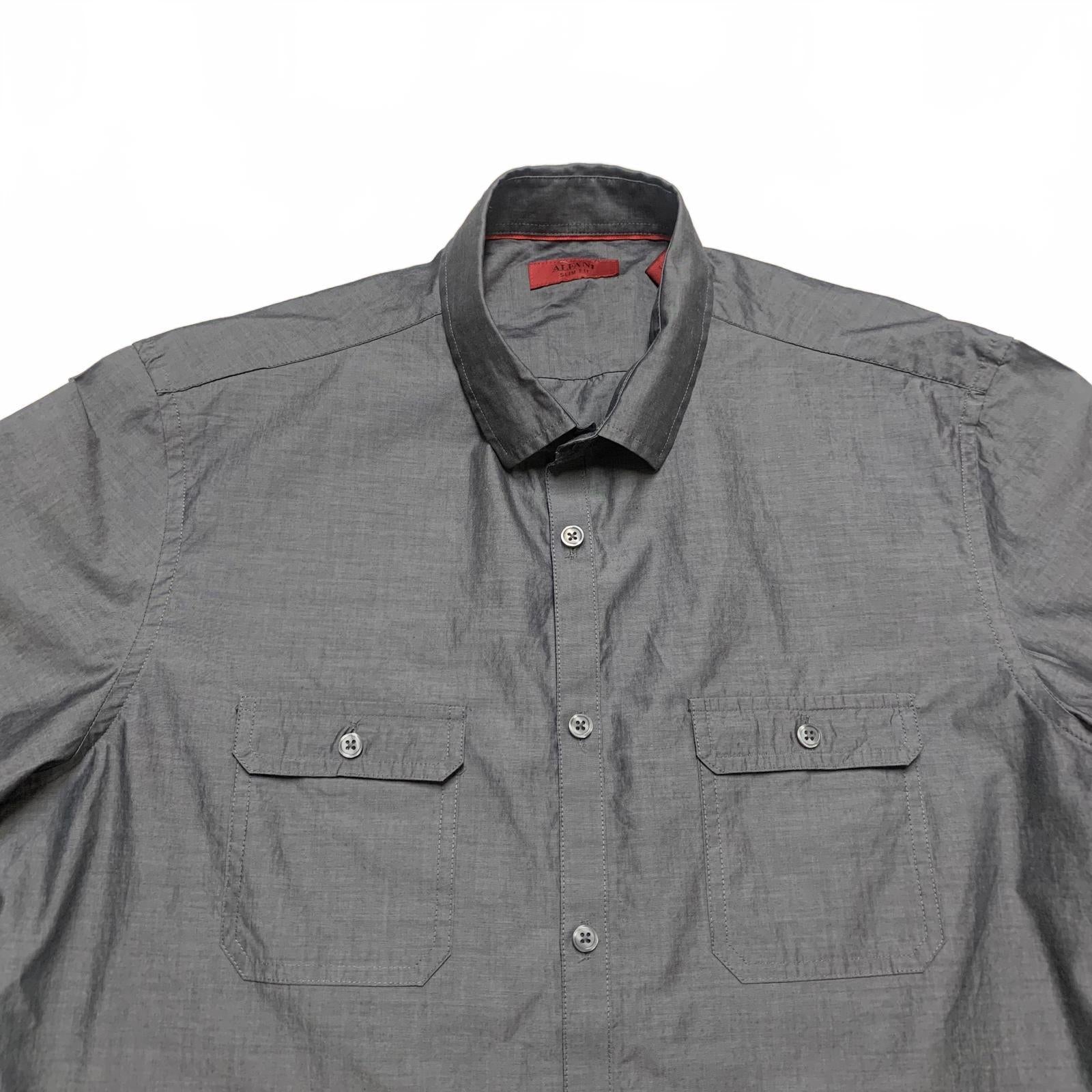 Alfani Men's Large Gray Slim Fit Short Sleeve Button-Up Shirt