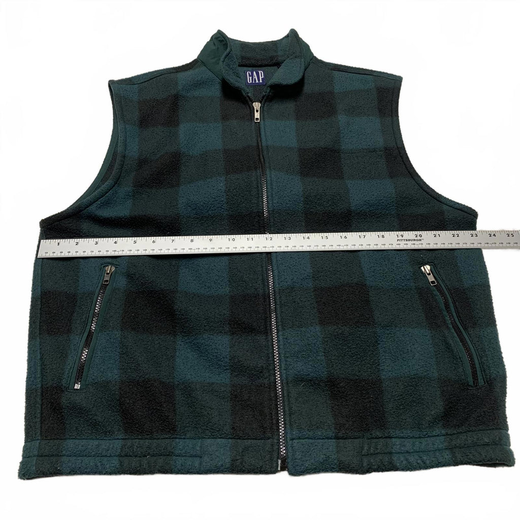 GAP Men's Size Large Buffalo Plaid Green Black Checkered Fleece Vest