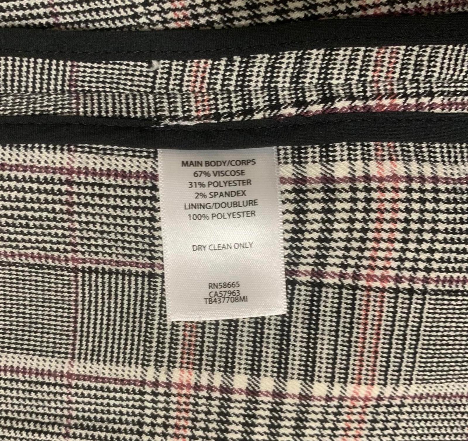 Treasure & Bond Women's Plaid Blazer Jacket XS Black Pink Gray 1-Button Stretch