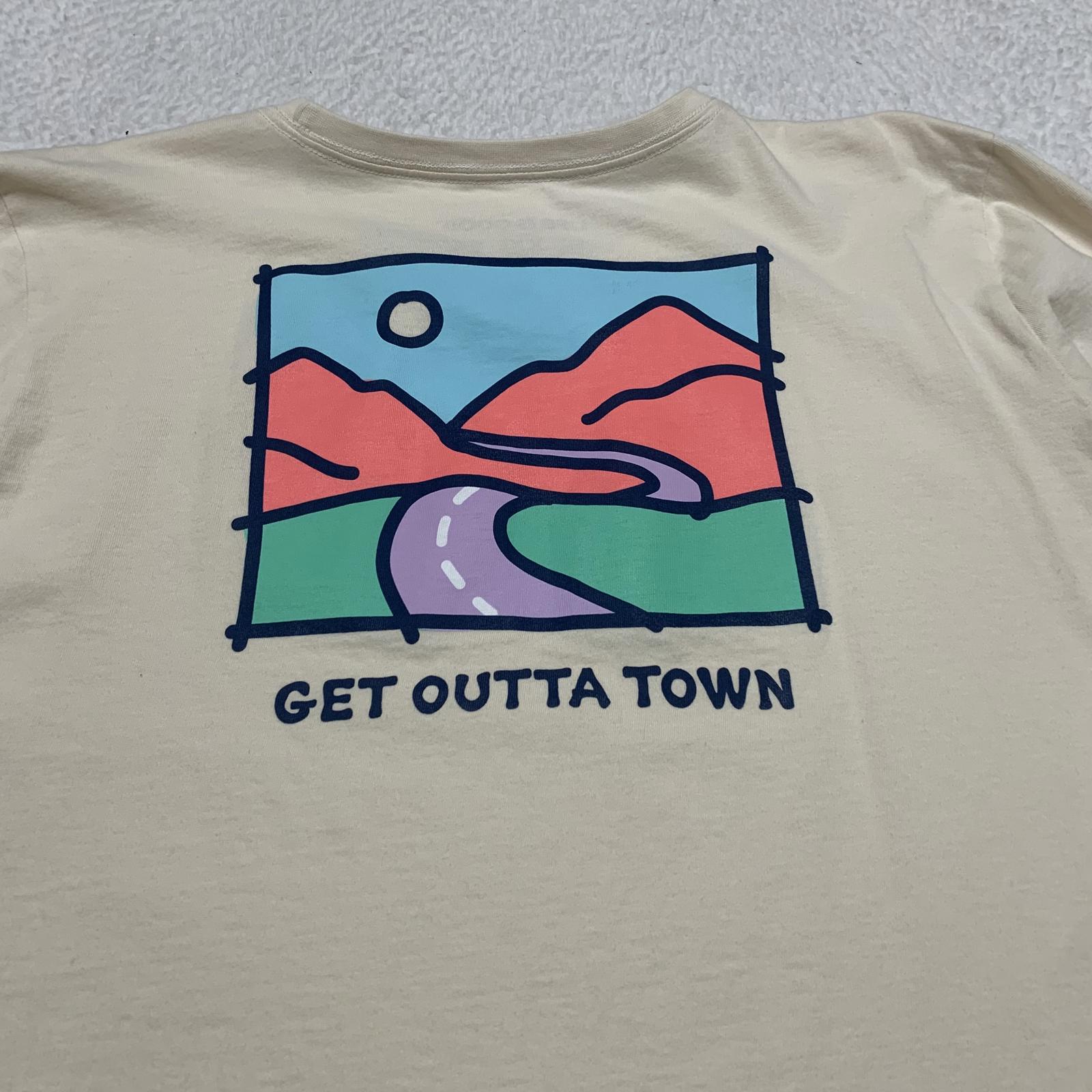 Life is Good Women's XXL Beige Long Sleeve Tee - Get Outta Town Design