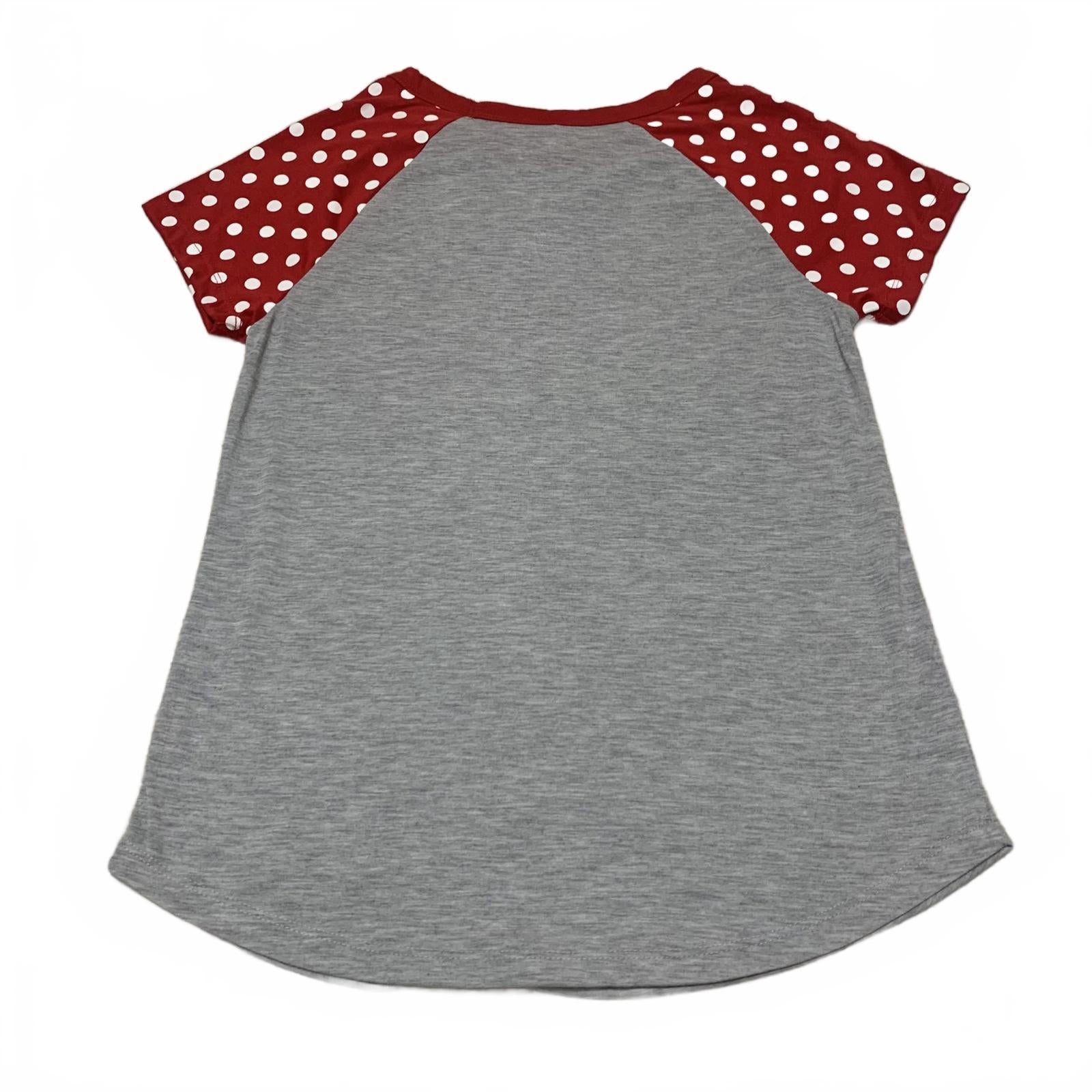 Disney Minnie Mouse Girls' Size Small 3-5 Red Grey T Shirt Polka Dot Sleeves