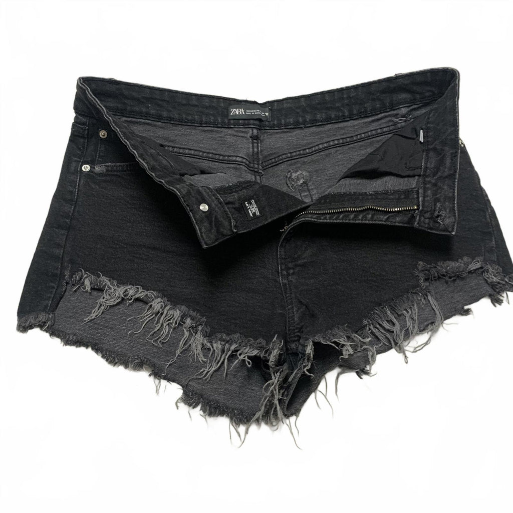 Zara Womens Sz 12 High-Rise Black Distressed Cutoff Denim Shorts Festival Grunge