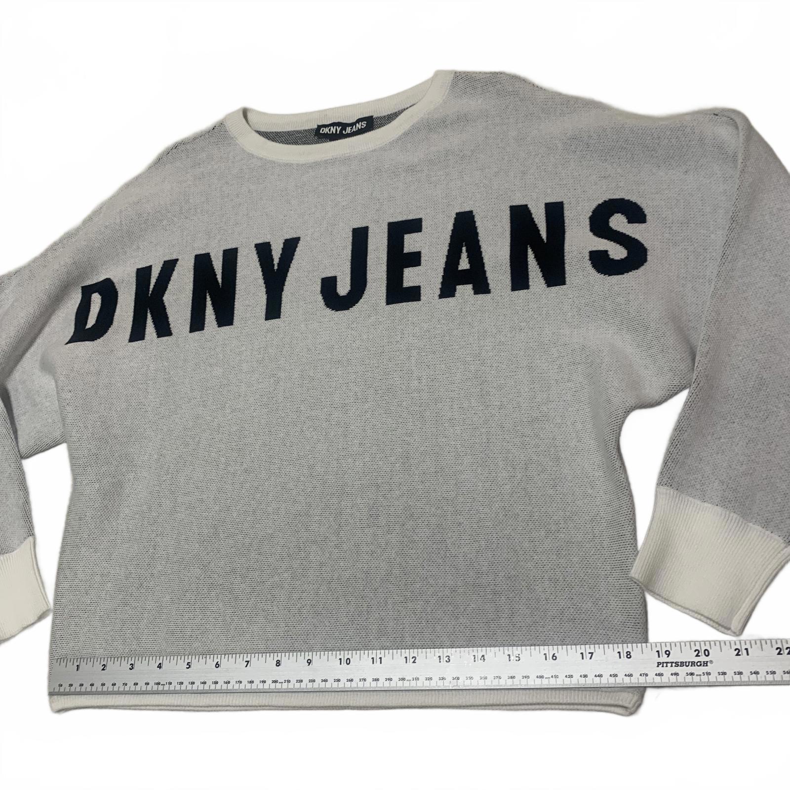 VTG DKNY Jeans Women's Size S Light Gray Crewneck Sweater Logo Butterfly Sleeve