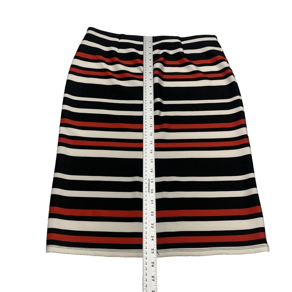 NYCC Women's Size M Red Black Bold Stripe Knee Length Modest Pencil Skirt