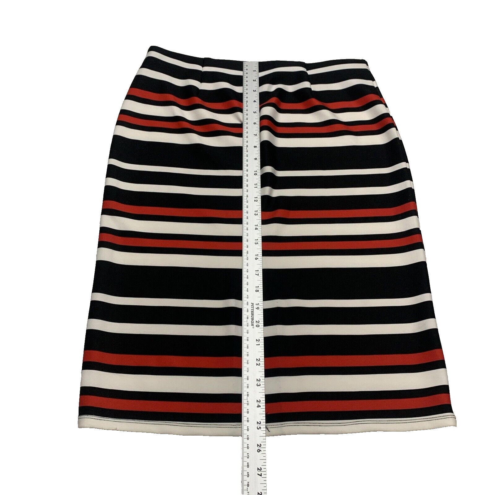 NYCC Women's Size M Red Black Bold Stripe Knee Length Modest Pencil Skirt